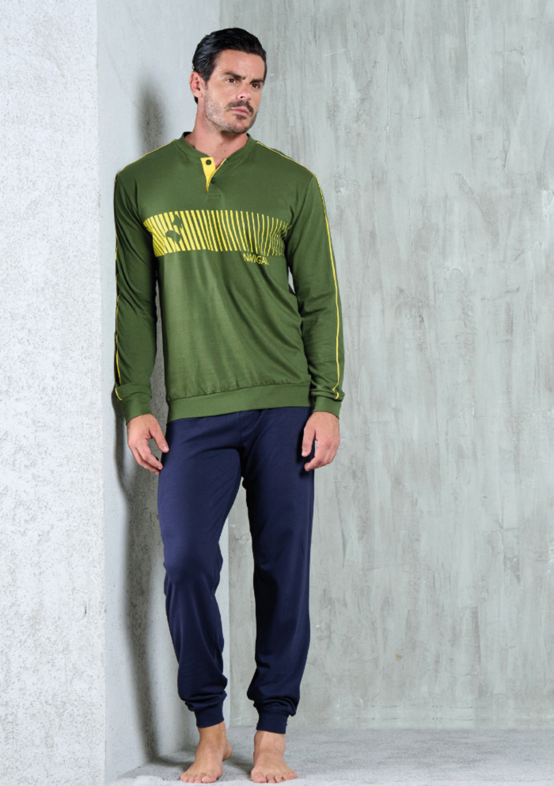 Navigare Pigiama Serafino Uomo - Lungo Due Pezzi In Cotone Jersey - Colore Navy - Articolo B2141090