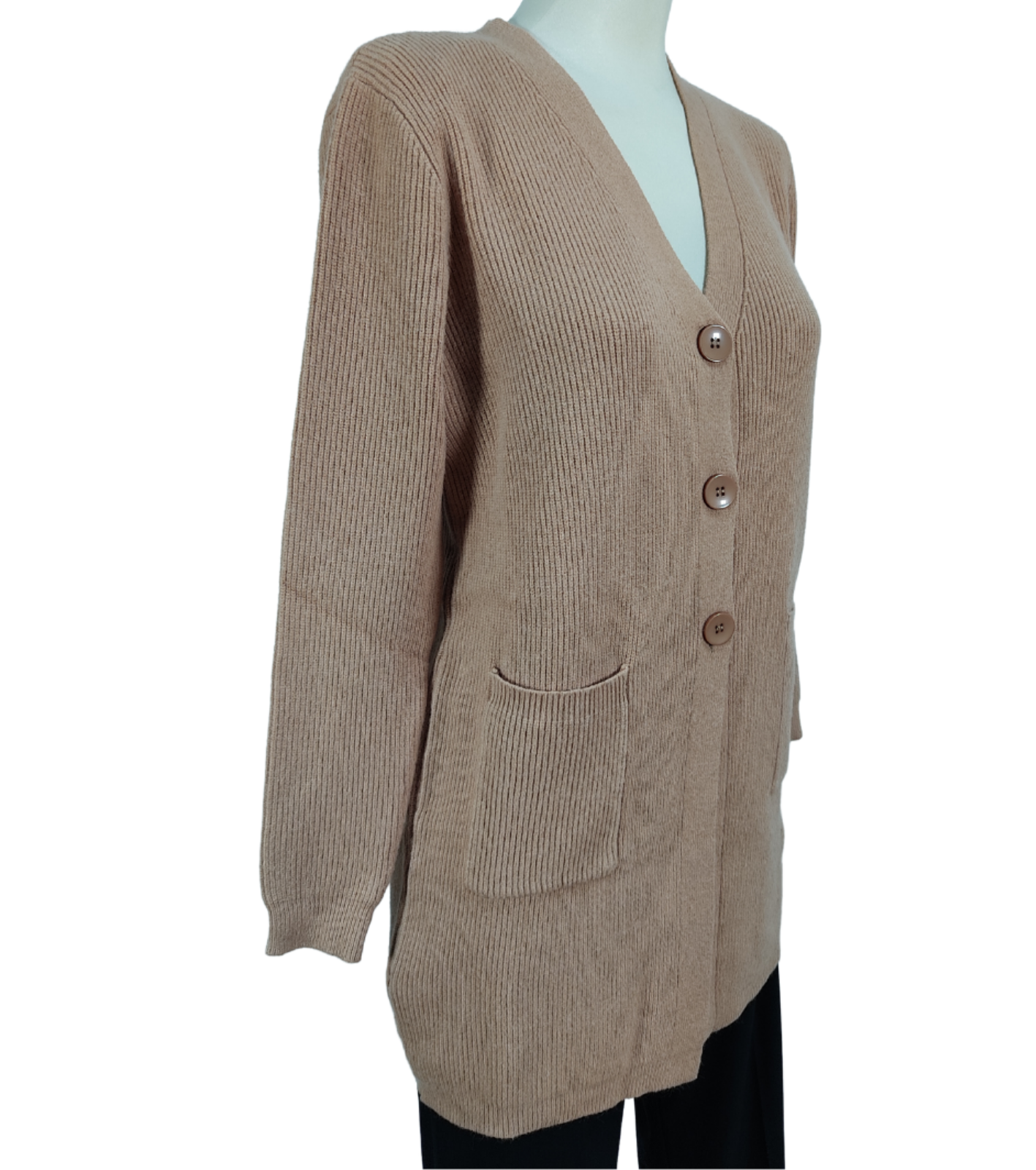 Cardigan Donna Invernale Blu Con Zip, Collo A V E Tasche - Maglia A Trecce, Manica Lunga