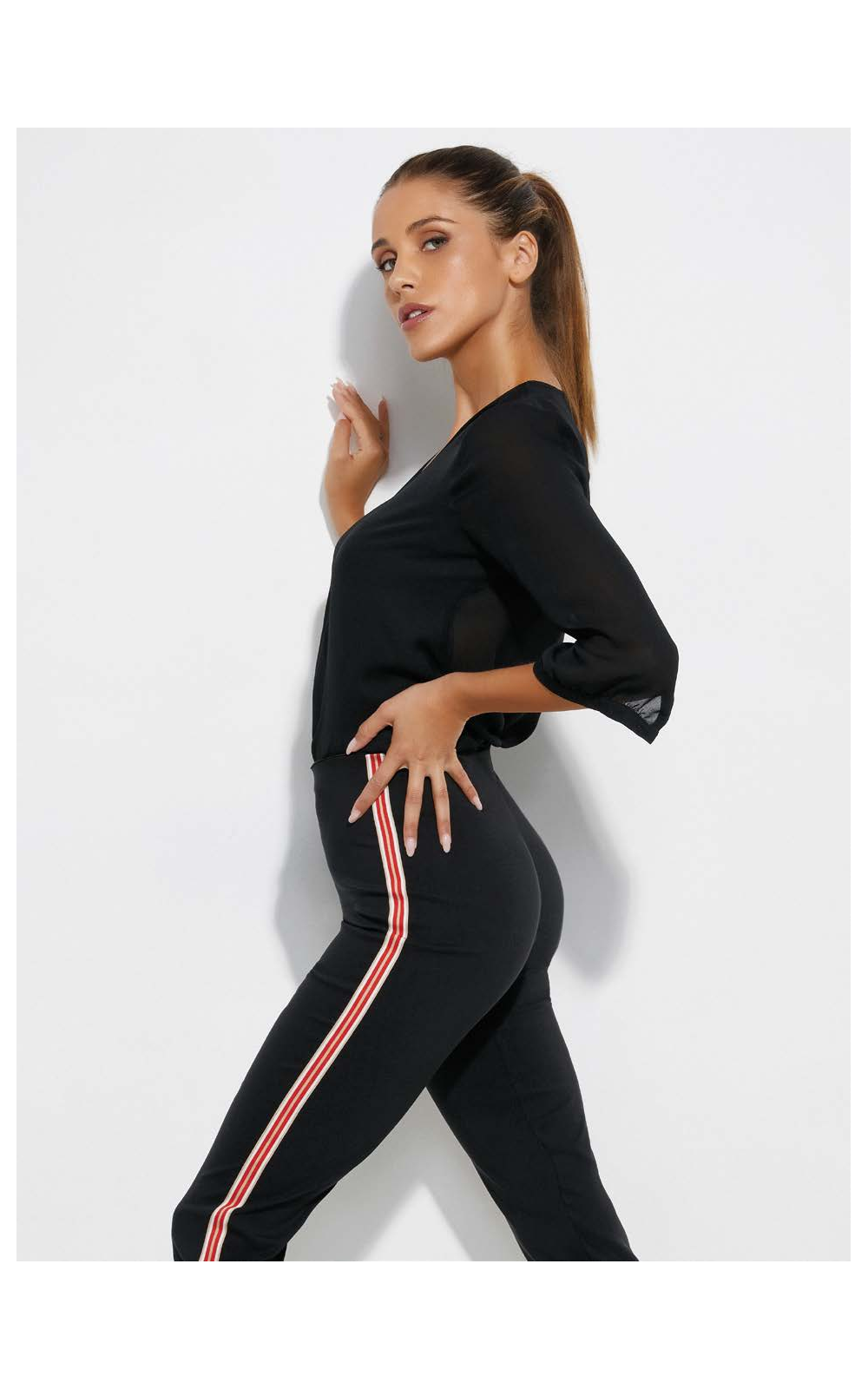 Leggings donna Rossoporpora in velluto elasticizzato con banda bianca