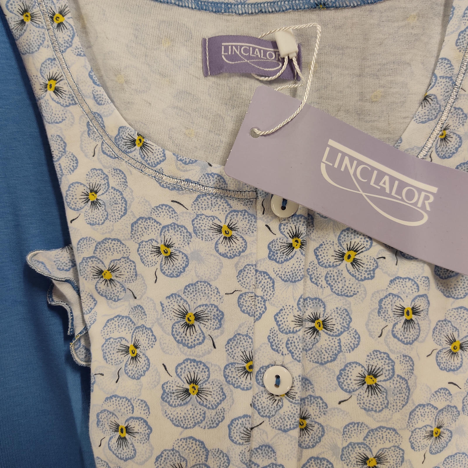 Linclalor Pigiama Donna In Puro Cotone | Maniche Lunghe | Colore Celeste | Modello 175157-56 - 2