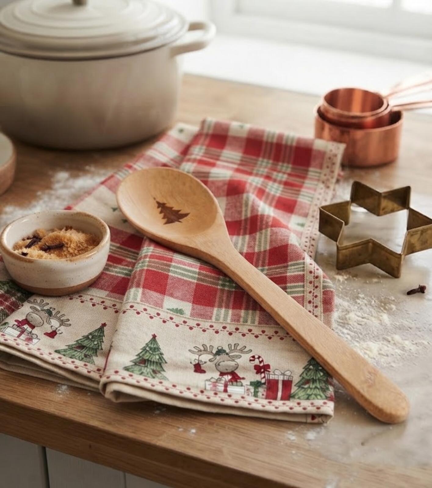 Geschirrtuch- und Löffelset aus Holz mit Rentiermotiv Tellini S.R.L. Großhandelskleidung