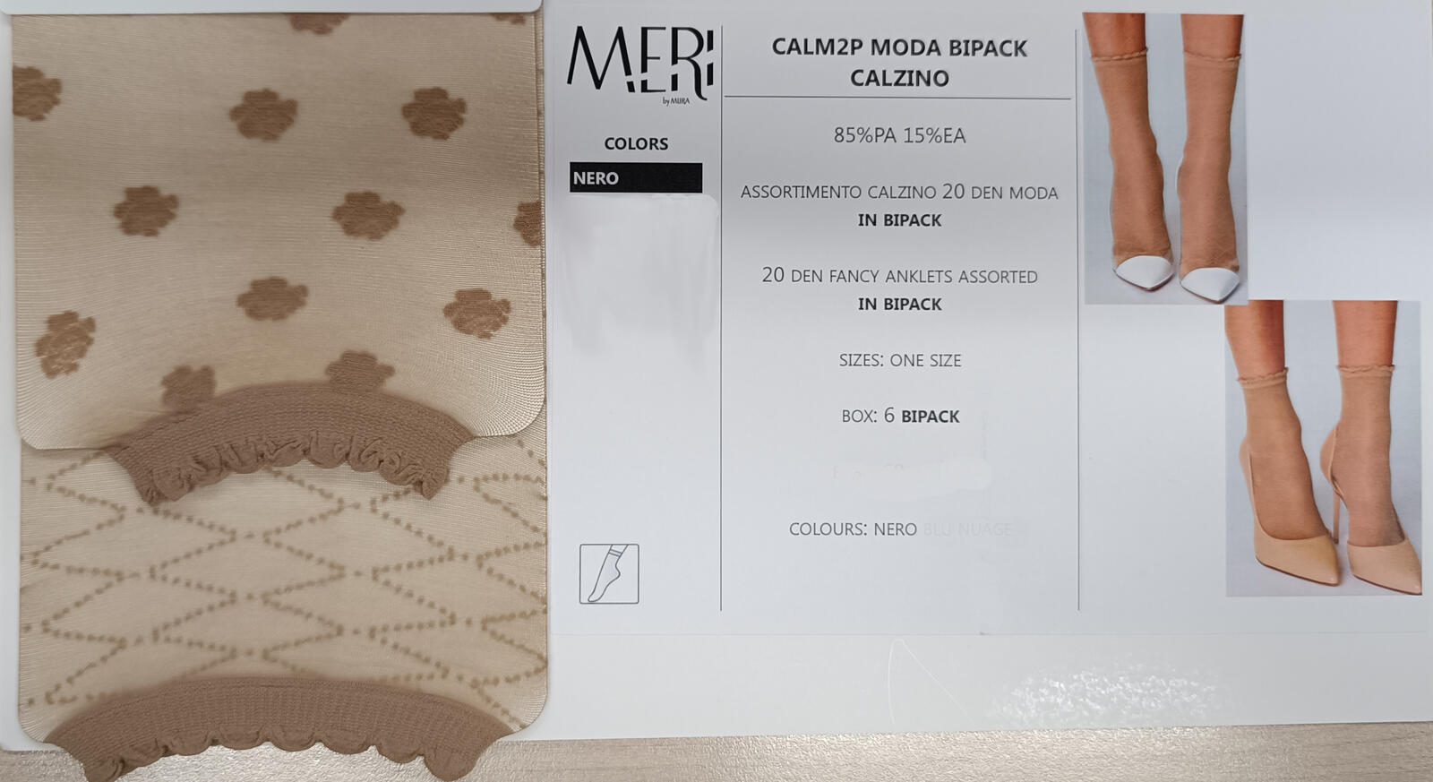 Calze Autoreggenti Fiore 20DEN Nero Bianco S-L Strap Calze Nylon Donna - Foto 7