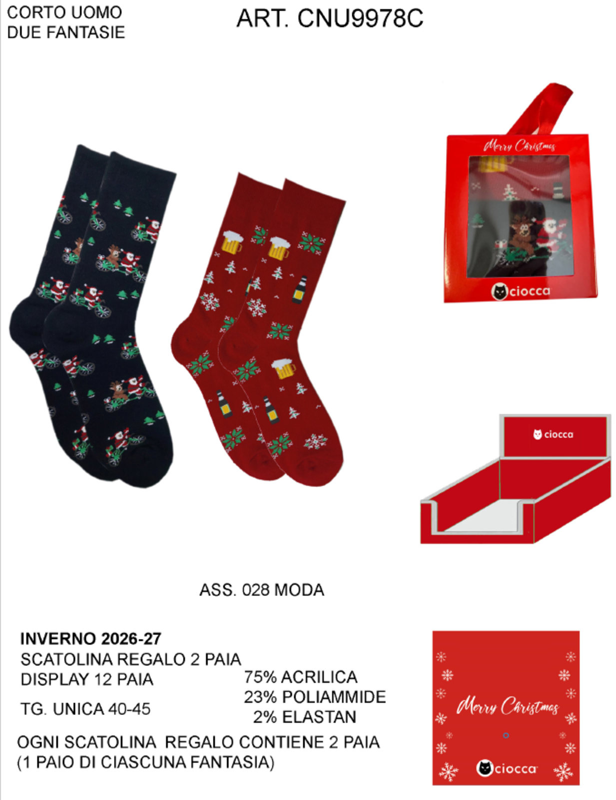 BIS CALZINO NATALE CORTO UOMO CNU9978C Tellini S.R.L. Veleprodajna odjeća