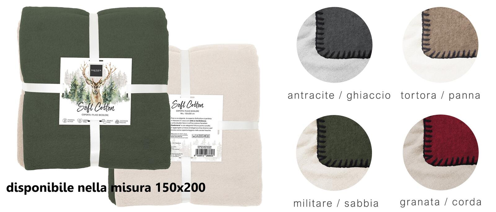 COPERTA SOFTCOTTON BICOLORE 150X200 Tellini S.r.l. Ingrosso Abbigliamento