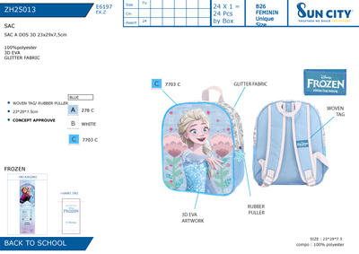 ZAINETTO ASILO 3D ZH25013 FROZEN Tellini S.r.l. Ingrosso Abbigliamento