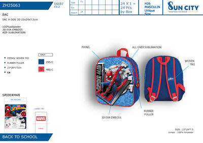ZAINETTO ASILO 3D ZH25063 SPIDER Ingrosso Abbigliamento Bambino 3/7 Anni Tellini S.r.l.